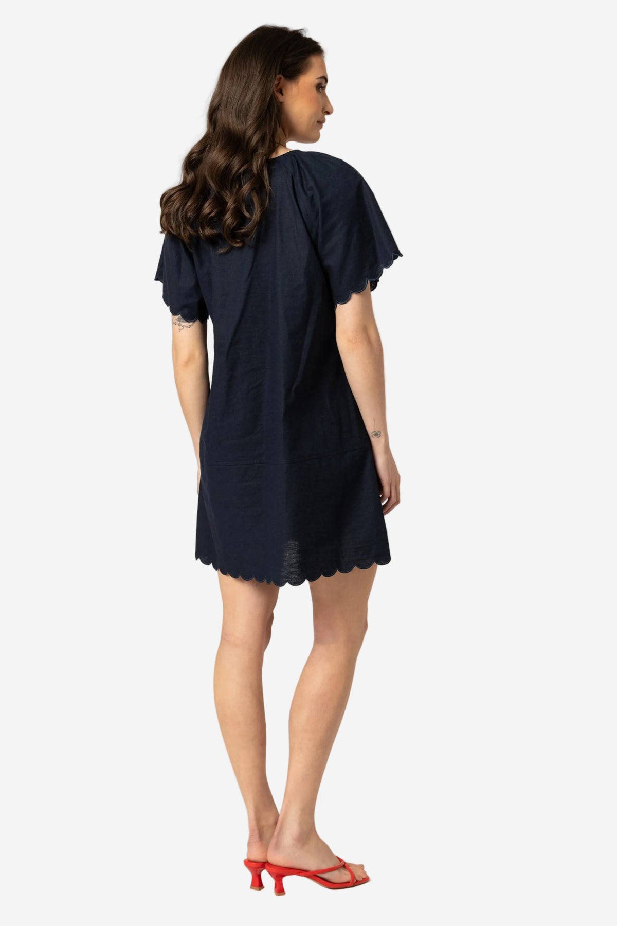 SEEKING LOLA SCALLOP SHORTIE DRESS - NAVY - THE VOGUE STORE