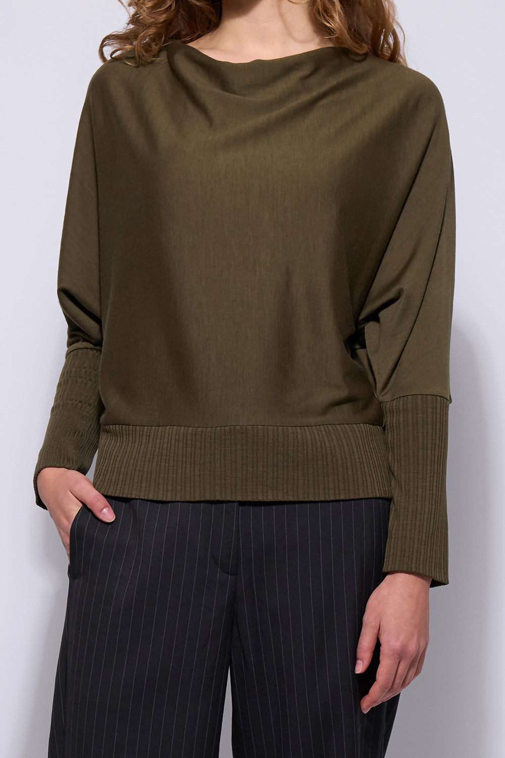 NERIS THE DOLMAN MERINO - PESTO - THE VOGUE STORE