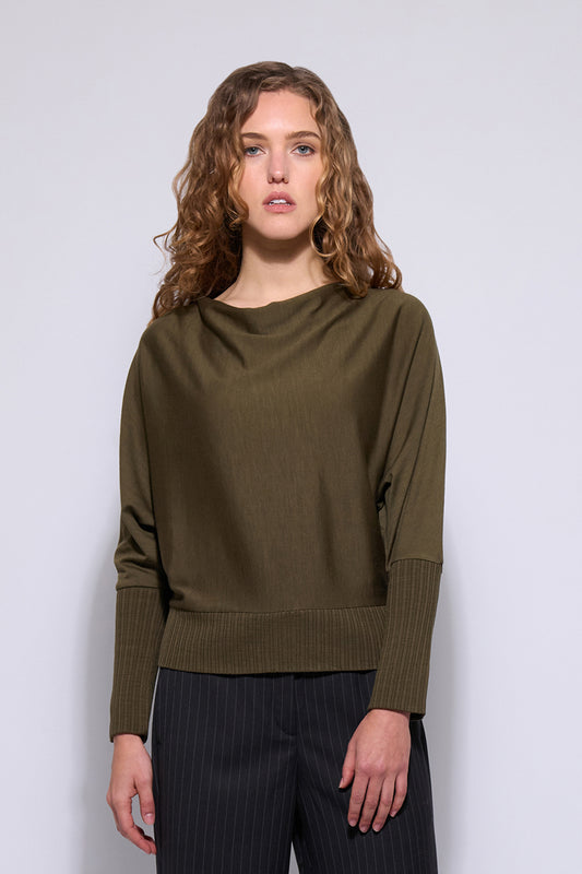 NERIS THE DOLMAN MERINO - PESTO - THE VOGUE STORE