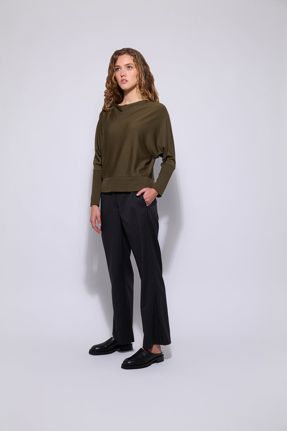 NERIS THE DOLMAN MERINO - PESTO - THE VOGUE STORE