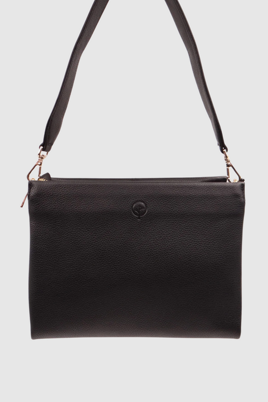 SECOND NATURE MEDIUM CROSS BODY BAG WITH SHOULDER STRAP - BLACK - THE VOGUE STORE