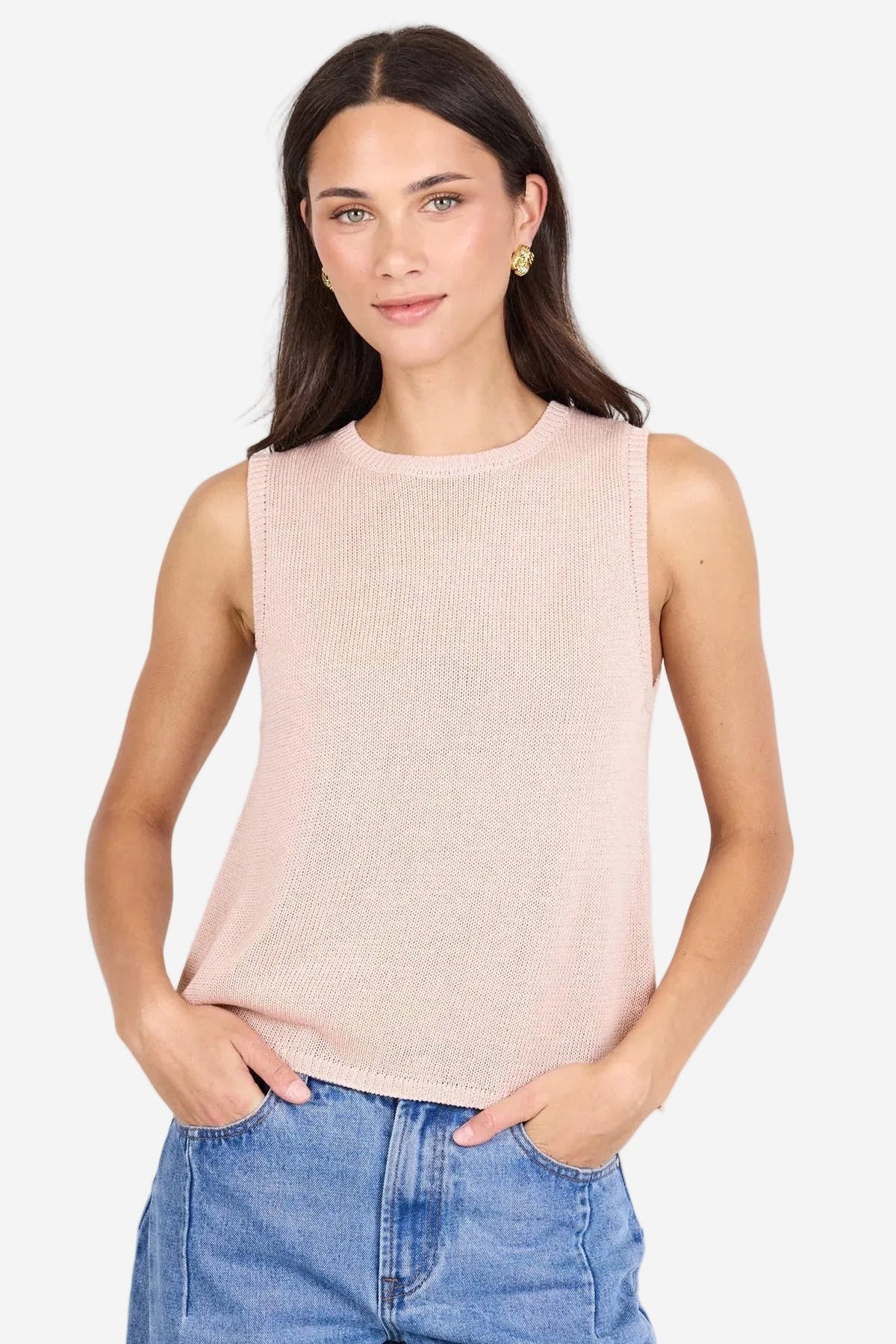 AMONG THE BRAVE SALUTE BLUSH RELAXED SLEEVELESS KNIT TOP - THE VOGUE STORE