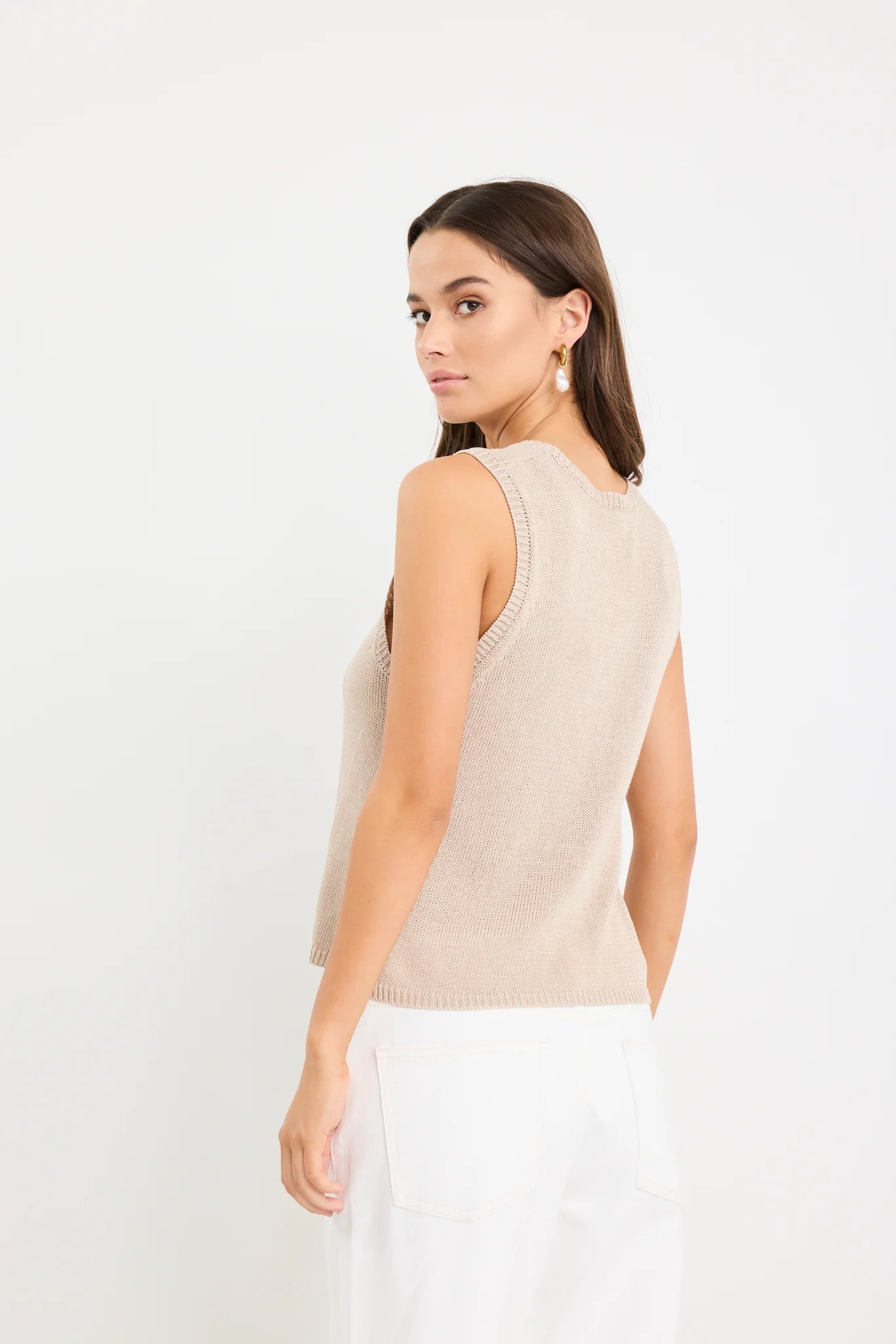 AMONG THE BRAVE SALUTE SAND RELAXED SLEEVELESS KNIT TANK TOP - THE VOGUE STORE