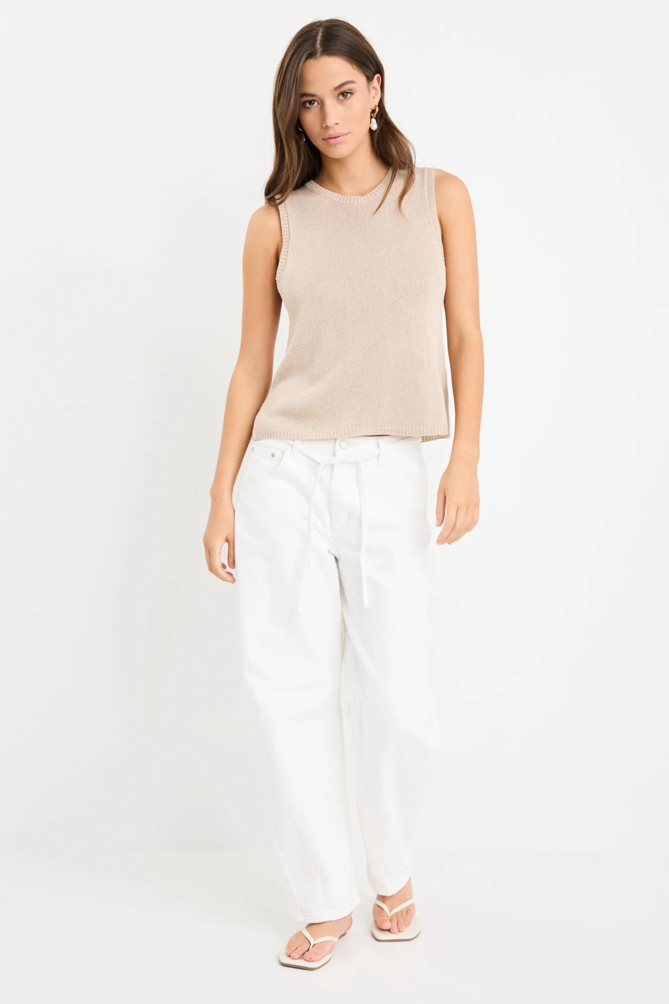 AMONG THE BRAVE SALUTE SAND RELAXED SLEEVELESS KNIT TANK TOP - THE VOGUE STORE