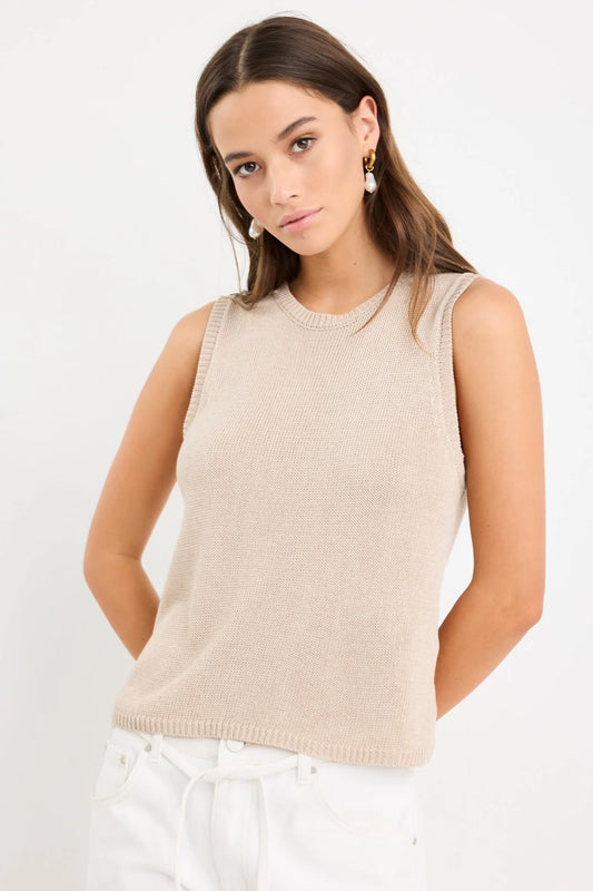 AMONG THE BRAVE SALUTE SAND RELAXED SLEEVELESS KNIT TANK TOP - THE VOGUE STORE