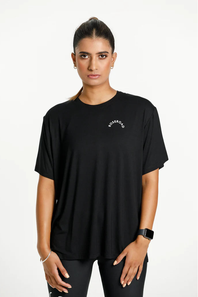 ROSE ROAD TOPHER TEE - BLACK W ROSE ROAD ARCH PRINT - THE VOGUE STORE