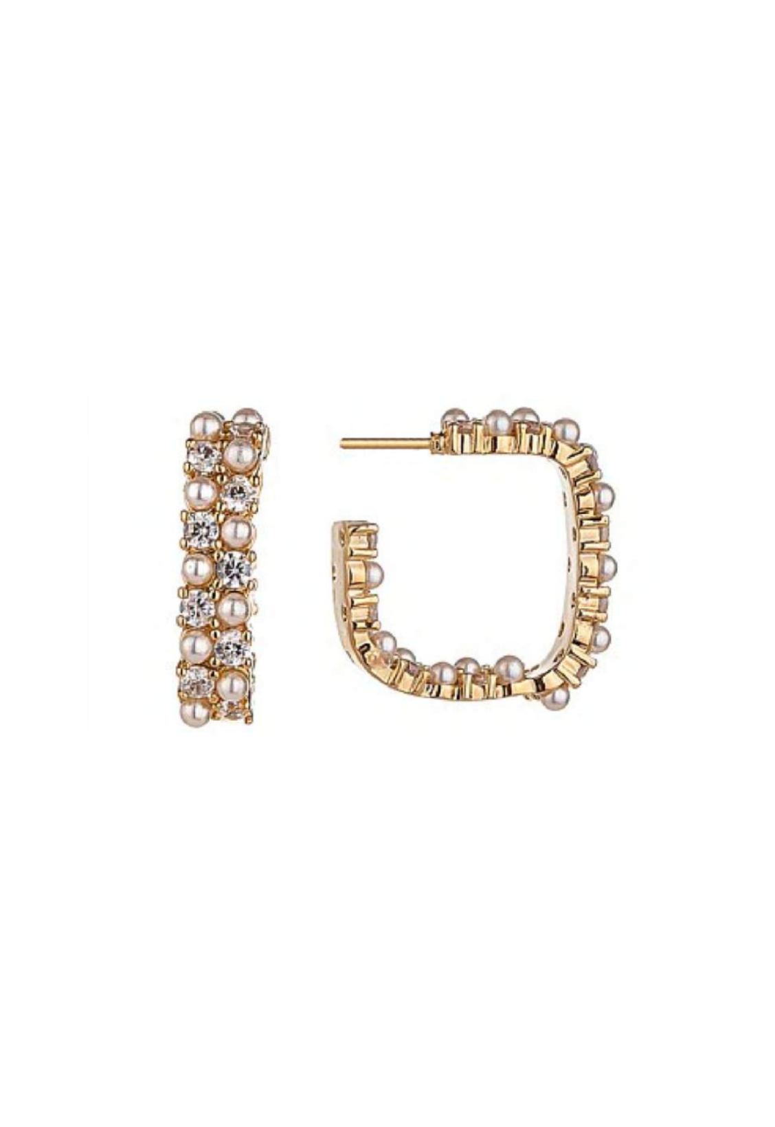 GREGORY LADNER SQUARE HOOP EARRING W/ CZ & MICRO PEARL - GOLD