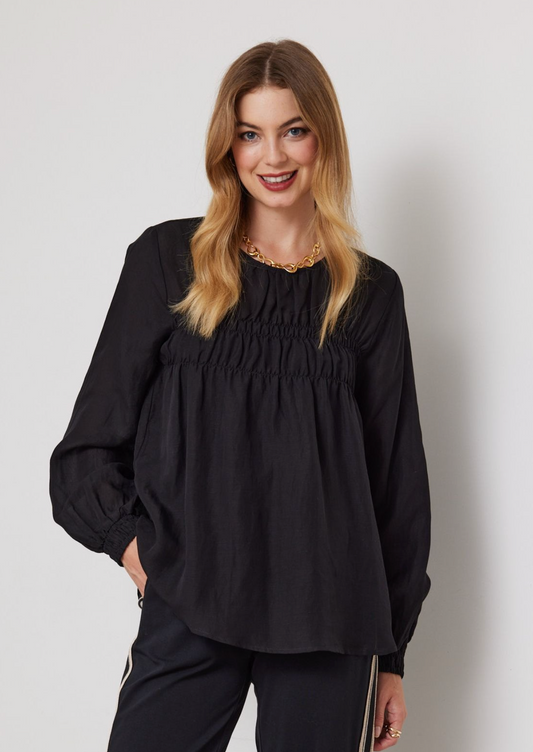 DUO MELINE SHIRRED TOP - BLACK - THE VOGUE STORE