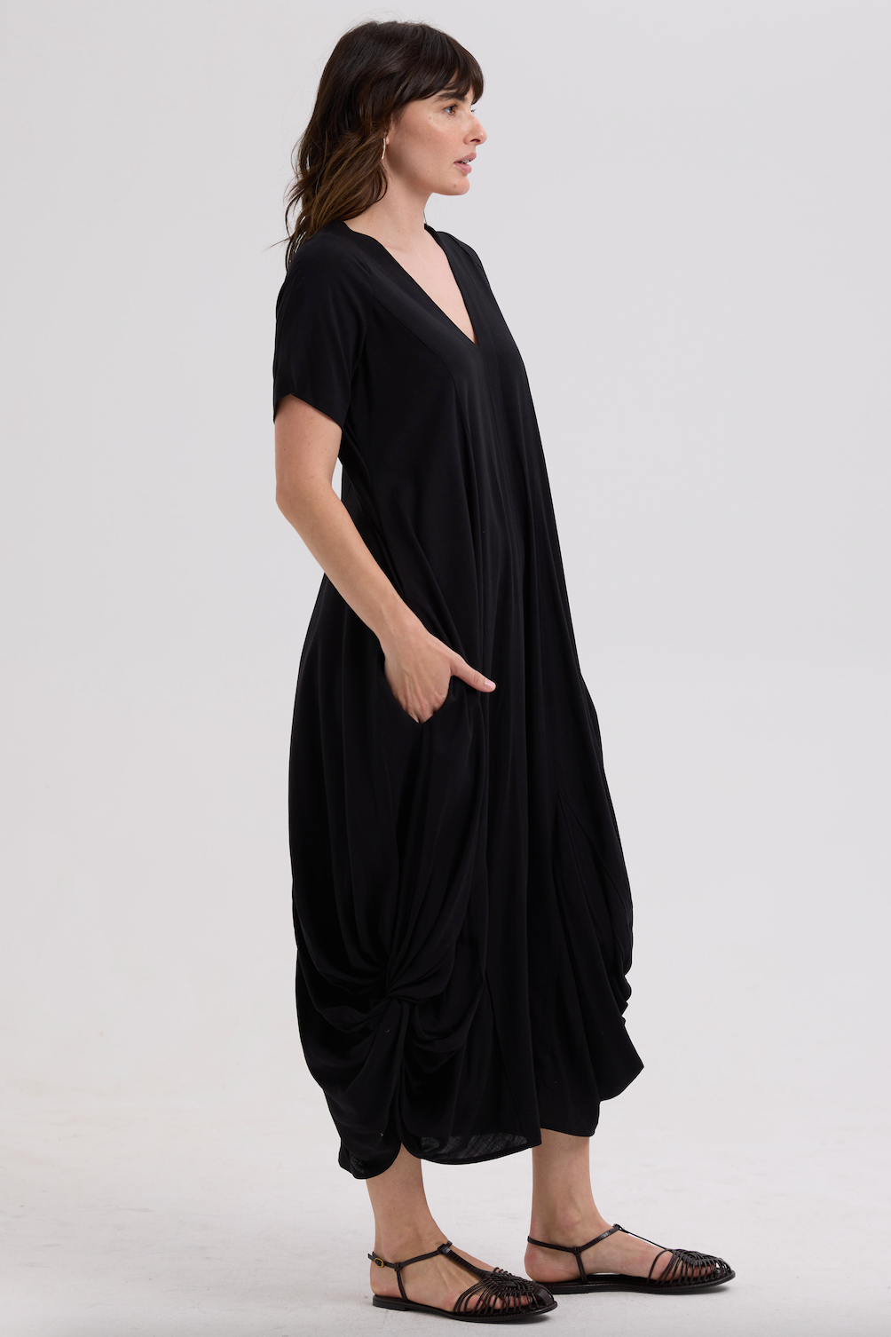 LD & CO DRAPE BOTTOM DRESS - BLACK - THE VOGUE STORE