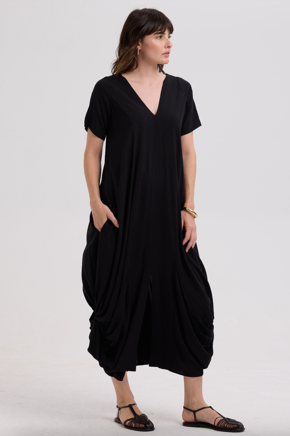 LD & CO DRAPE BOTTOM DRESS - BLACK - THE VOGUE STORE