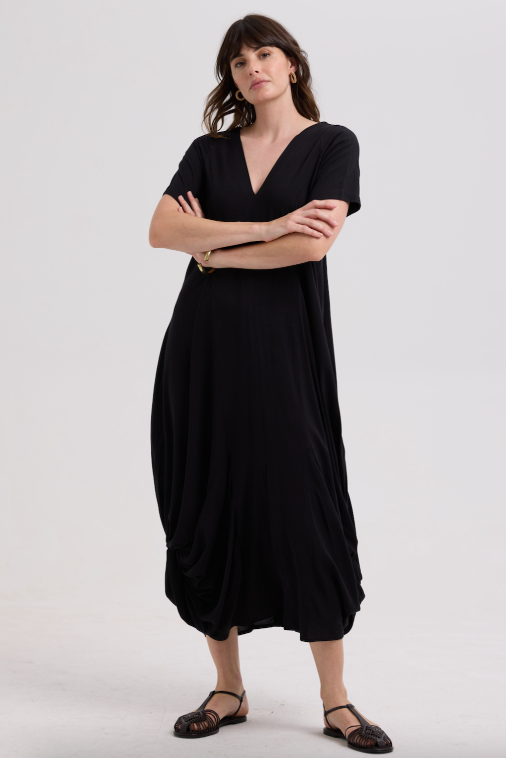LD & CO DRAPE BOTTOM DRESS - BLACK - THE VOGUE STORE