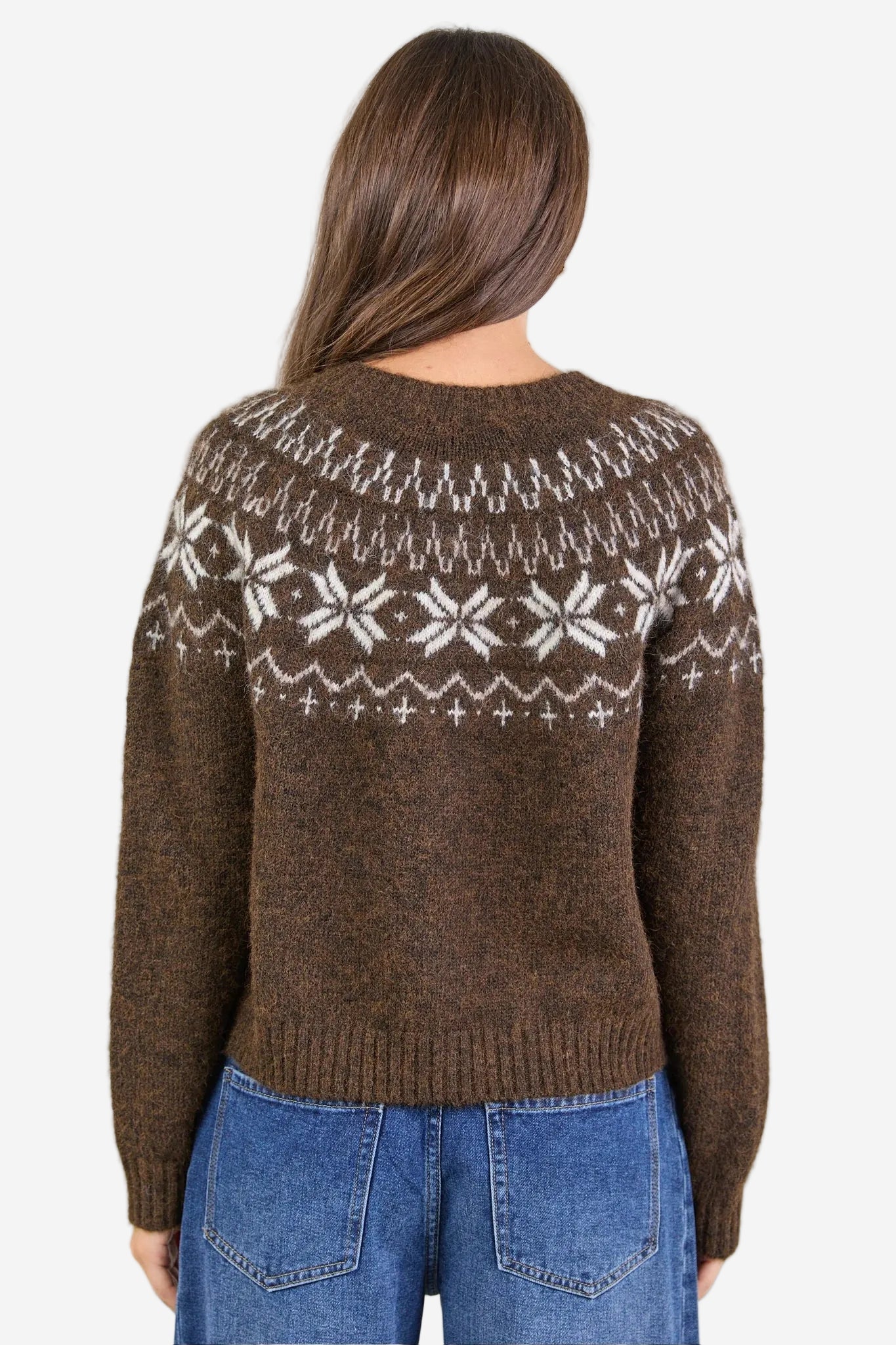AMONG THE BRAVE SHETLAND CHOCOLATE FAIRISLE DETAIL CARDIGAN- THE VOGUE STORE