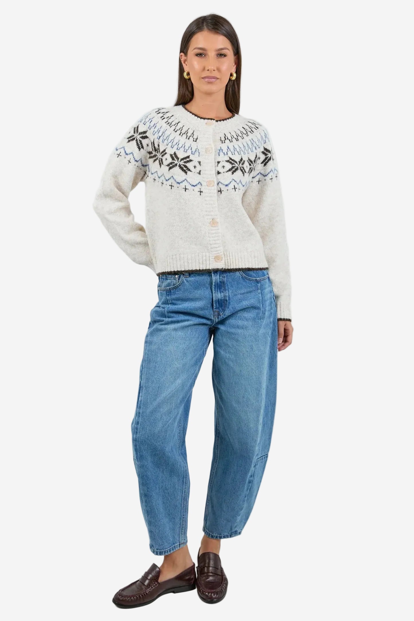 AMONG THE BRAVE SHETLAND FAIRISLE DETAIL CARDIGAN - OAT MARLE - THE VOGUE STORE