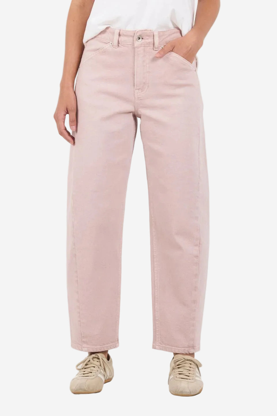 STORIES BE TOLD IDOLISE PALE PINK STRETCH SOFT BARREL JEAN - THE VOGUE STORE