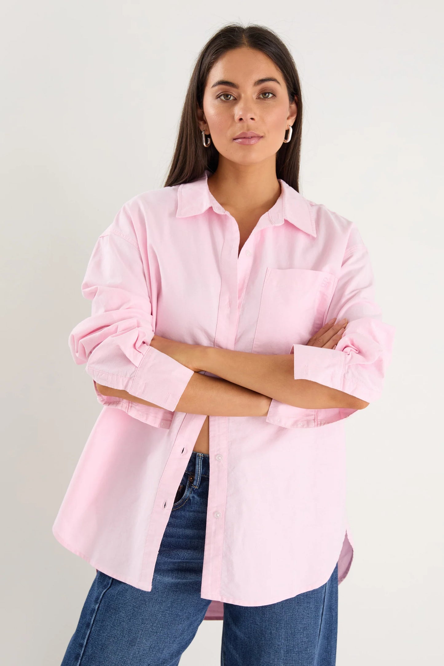 STORIES BE TOLD SIGNATURE PINK OXFORD BOYFRIEND SHIRT - THE VOGUE STORE