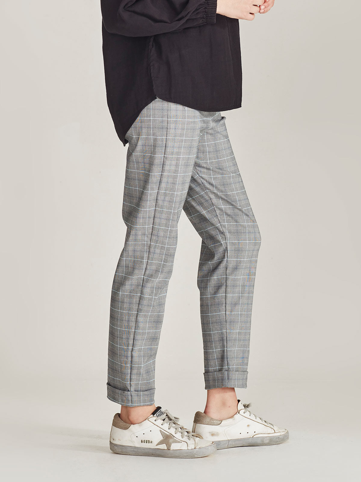 SILLS CUFFED CHECK HEPBURN - NAVY CHECK - THE VOGUE STORE