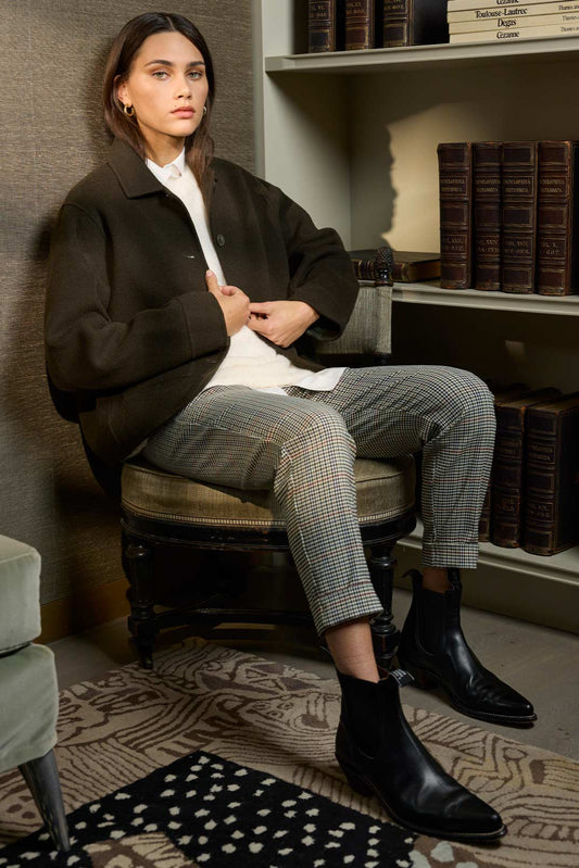 SILLS CHECK CUFFED HEPBURN - ACORN CHECK - THE VOGUE STORE