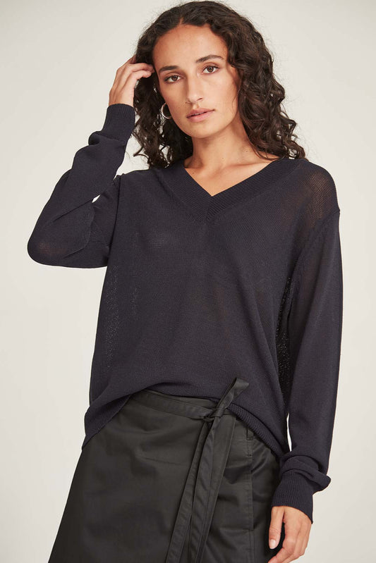 SILLS CARNIVAL V NECK SWEATER - FRENCH NAVY - THE VOGUE STORE