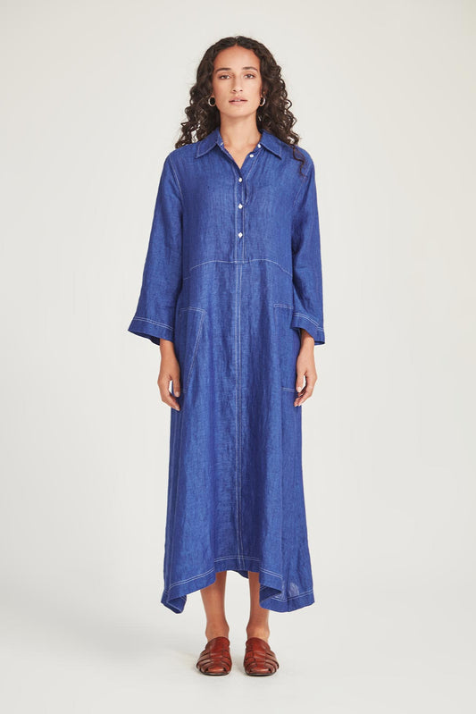 SILLS SOPHIA LINEN SHIRTDRESS - IRIS - THE VOGUE STORE