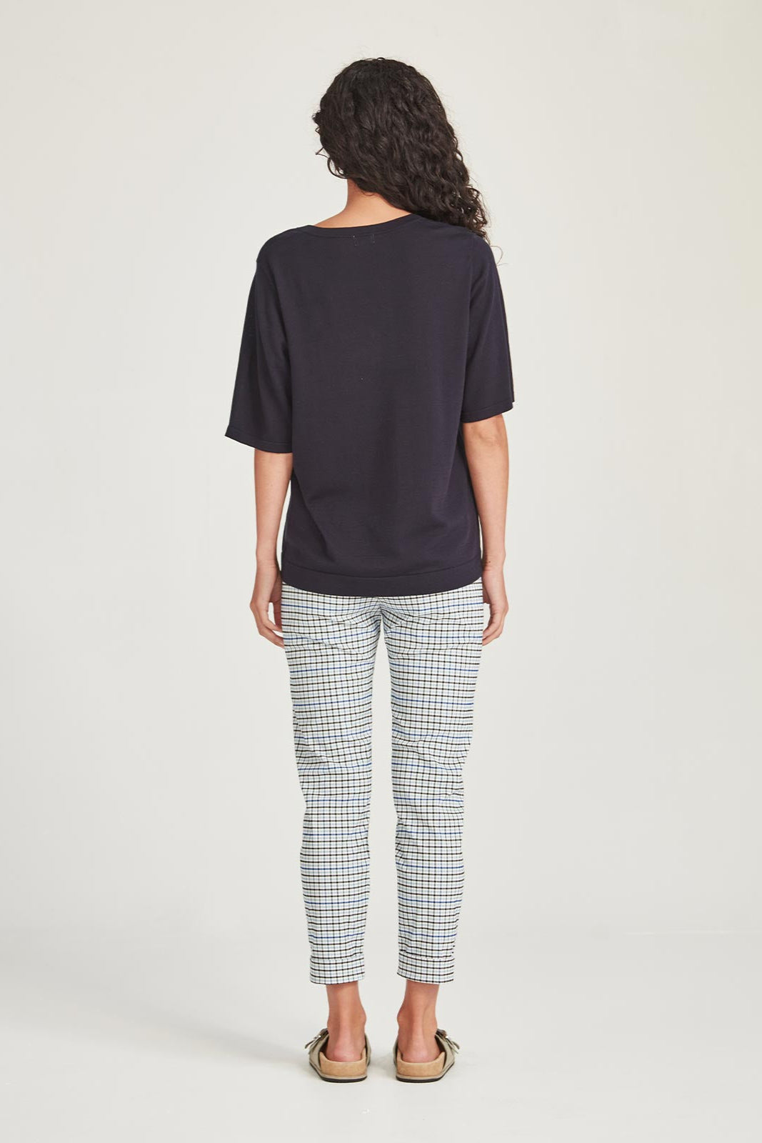 SILLS NAUTILUS CHECK HEPBURN PANT - BLUE CHECK - THE VOGUE STORE
