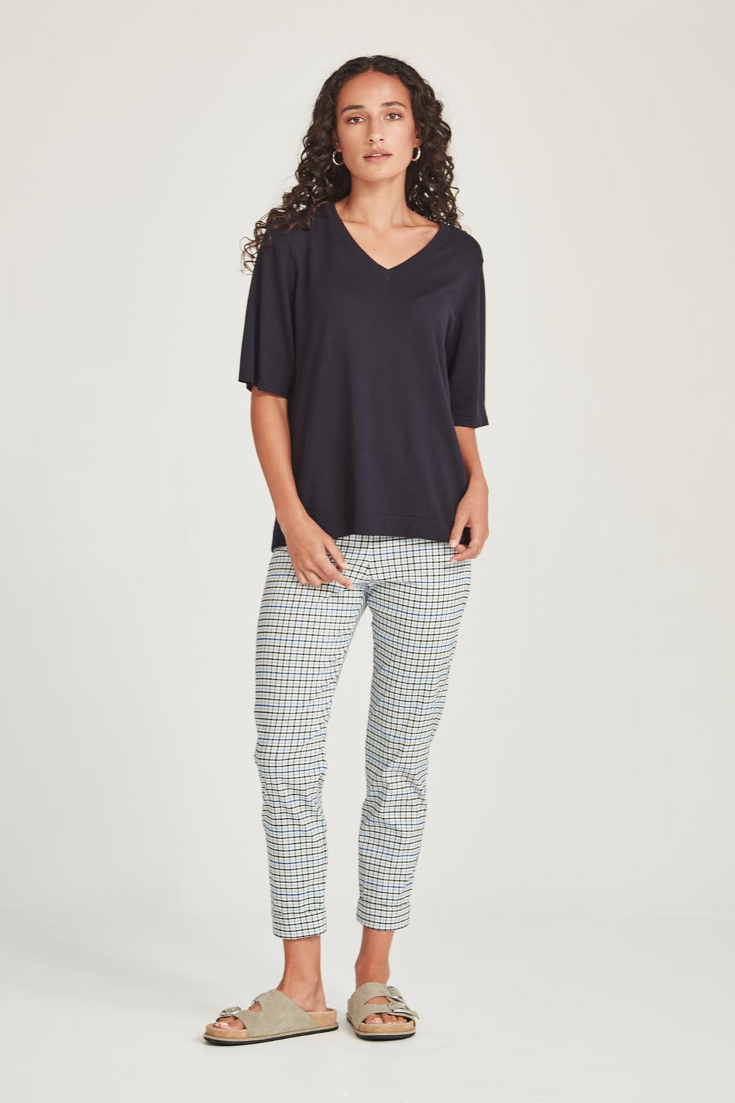 SILLS NAUTILUS CHECK HEPBURN PANT - BLUE CHECK - THE VOGUE STORE