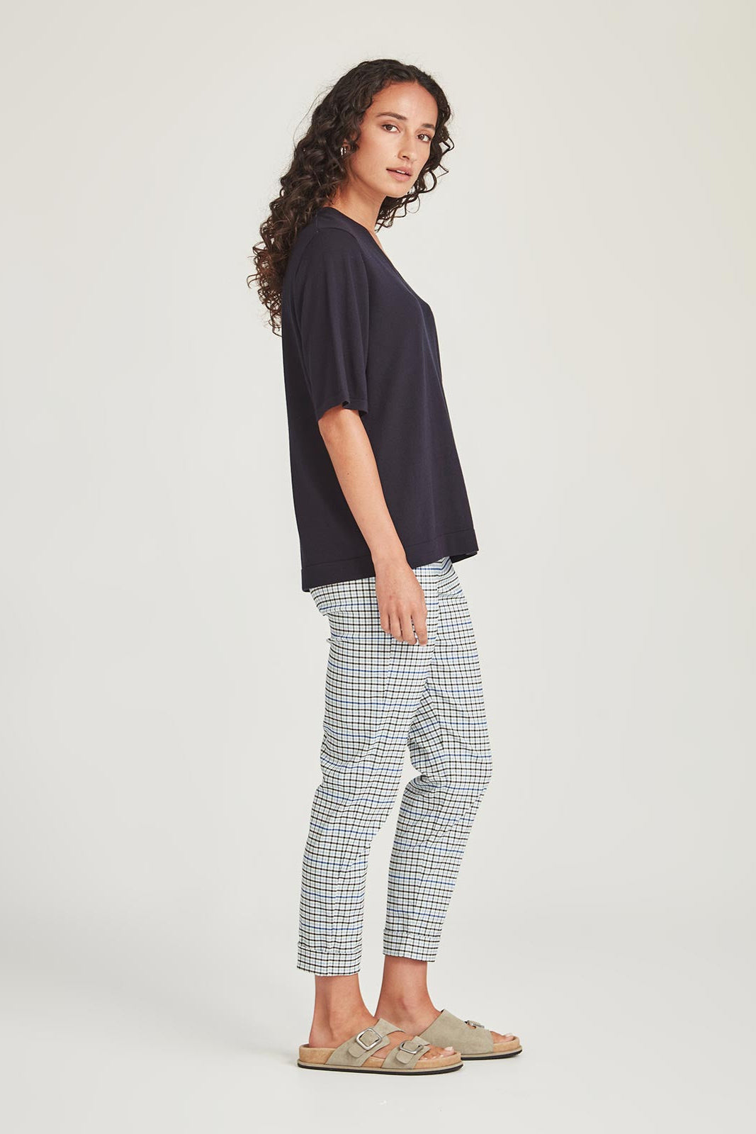 SILLS NAUTILUS CHECK HEPBURN PANT - BLUE CHECK - THE VOGUE STORE