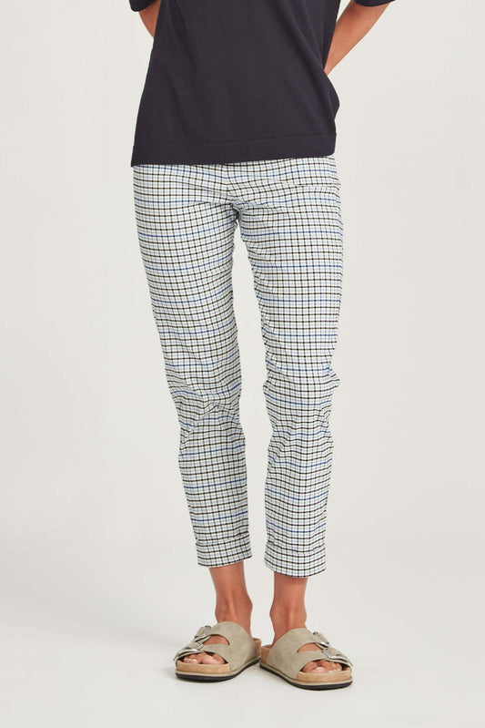 SILLS NAUTILUS CHECK HEPBURN PANT - BLUE CHECK - THE VOGUE STORE