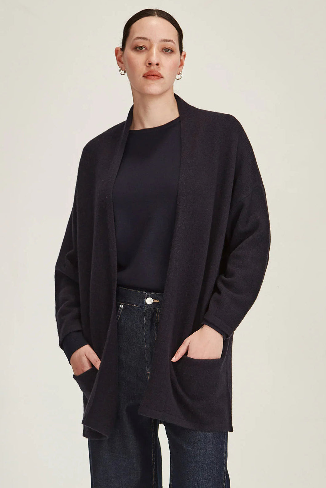 SILLS MORRISSEY DRAPE CARDIGAN - NAVY - THE VOGUE STORE