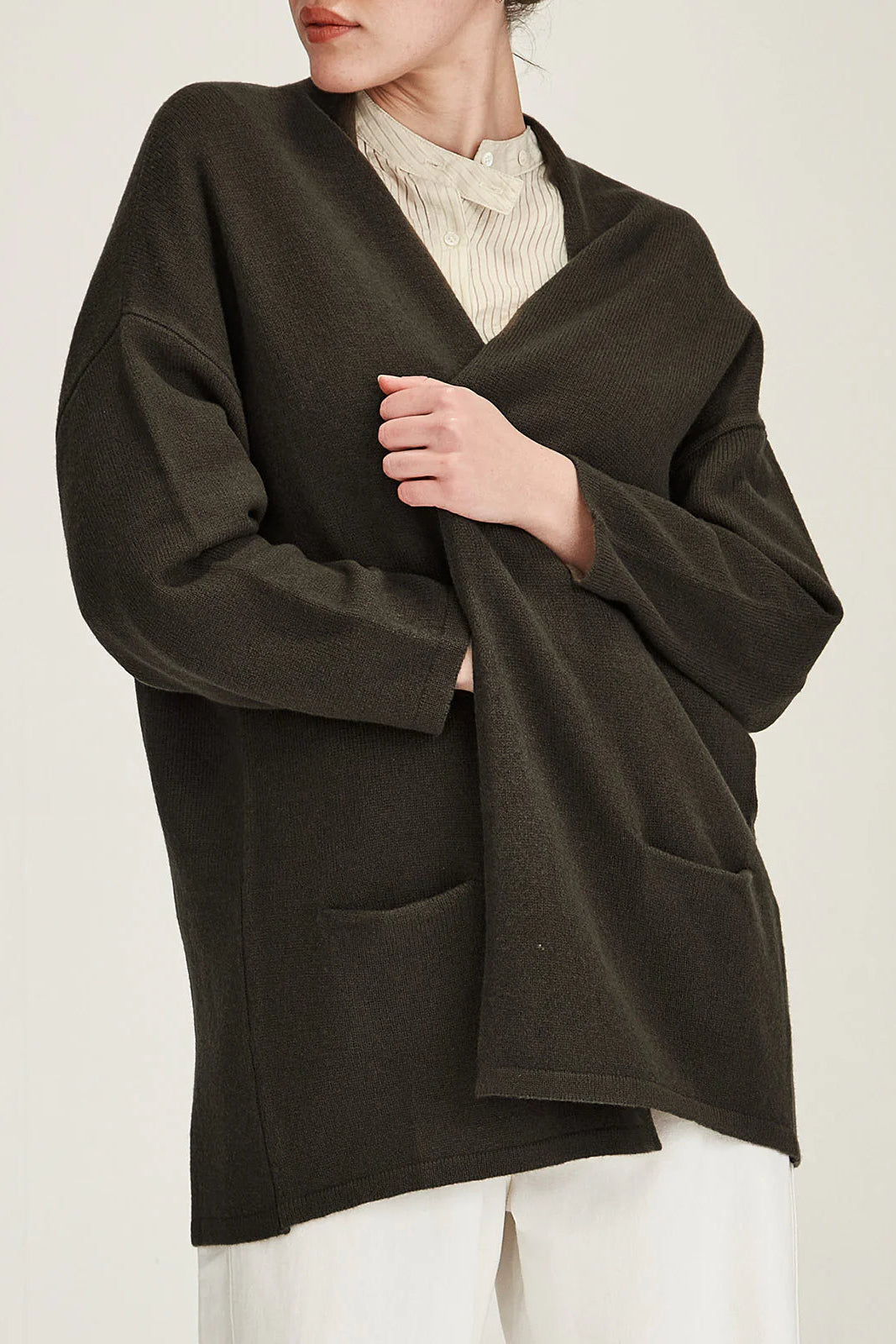 SILLS MORRISSEY DRAPE CARDIGAN - KHAKI - THE VOGUE STORE