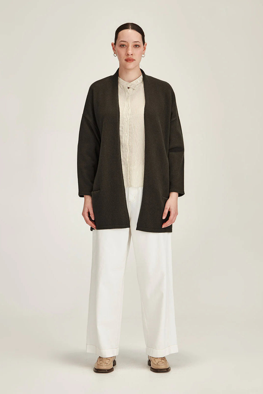 SILLS MORRISSEY DRAPE CARDIGAN - KHAKI - THE VOGUE STORE