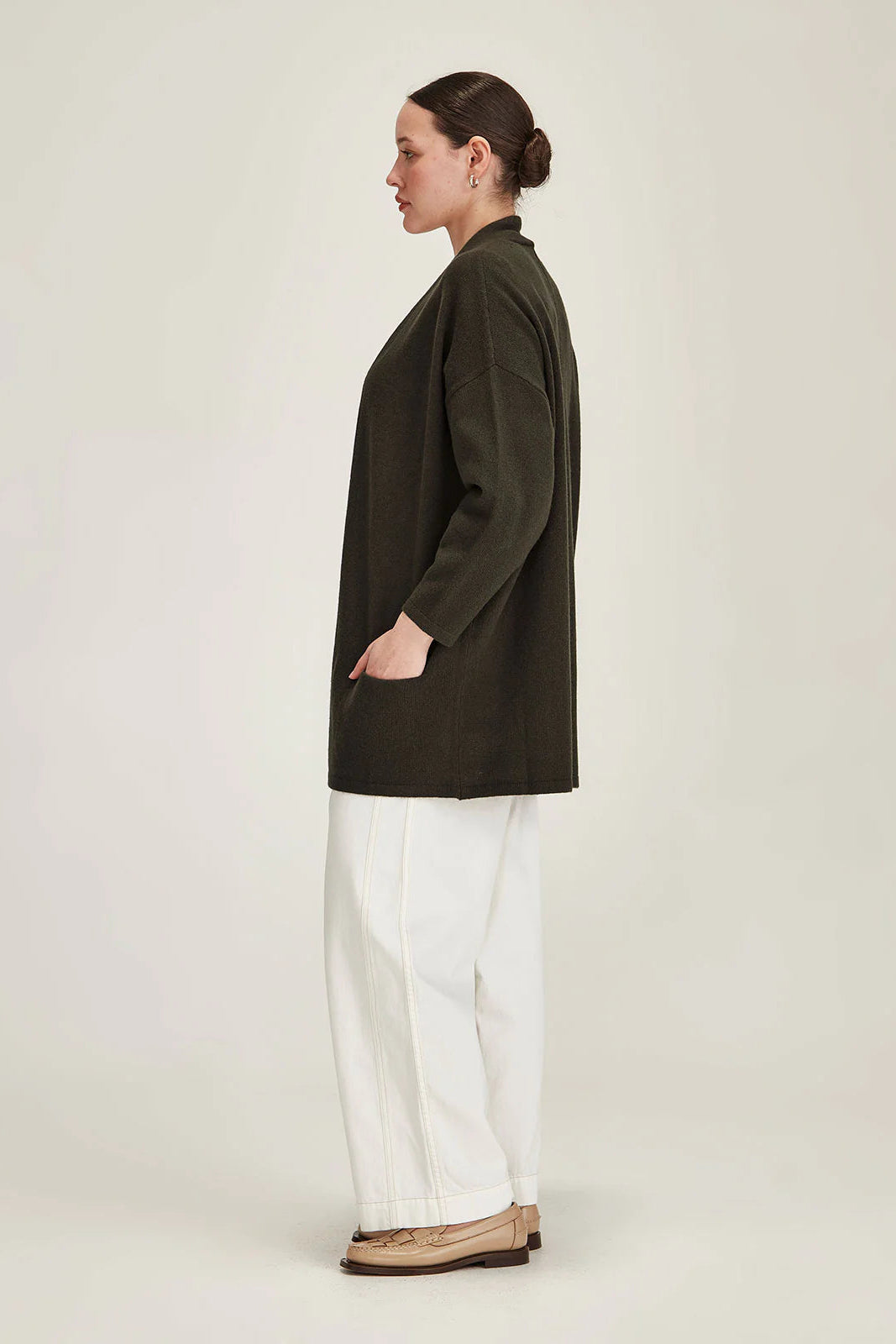 SILLS MORRISSEY DRAPE CARDIGAN - KHAKI - THE VOGUE STORE