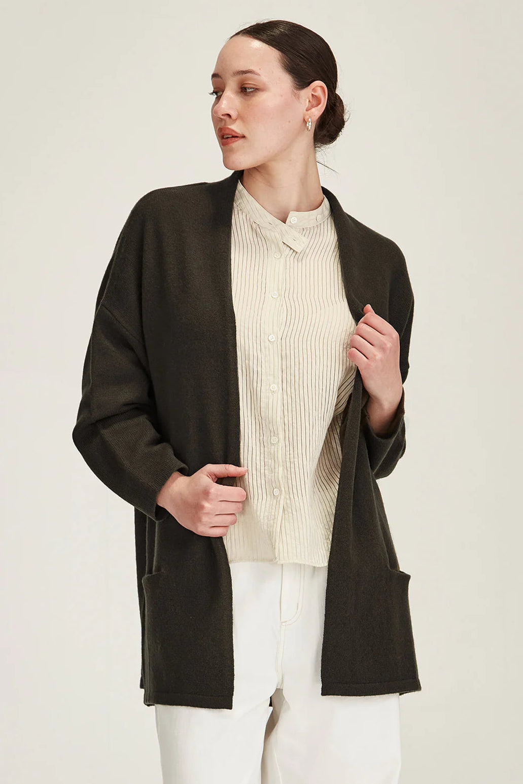 SILLS MORRISSEY DRAPE CARDIGAN - KHAKI - THE VOGUE STORE
