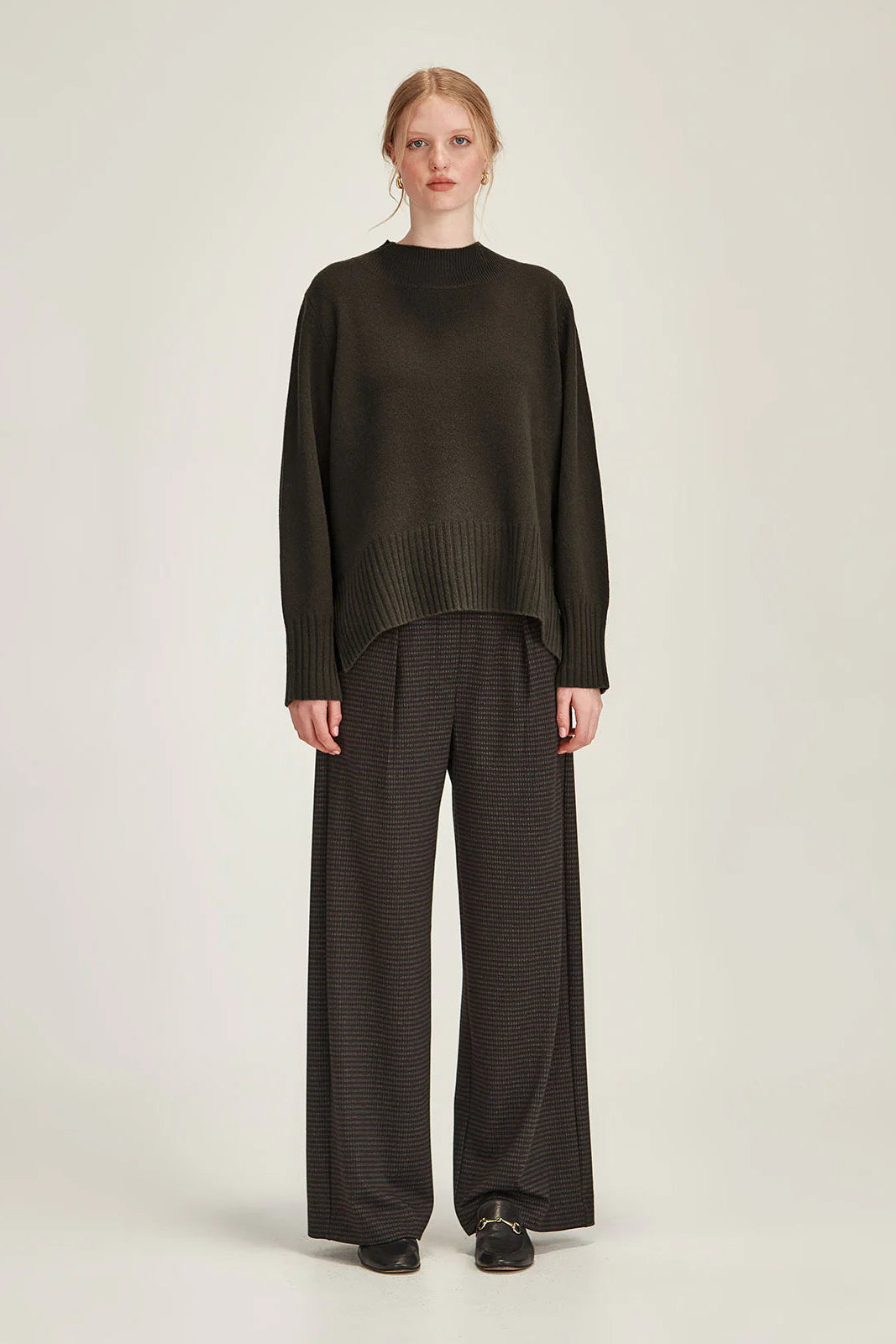 SILLS KELSEY CHECK WIDE LEG PANT - CHARCOAL CHECK - THE VOGUE STORE