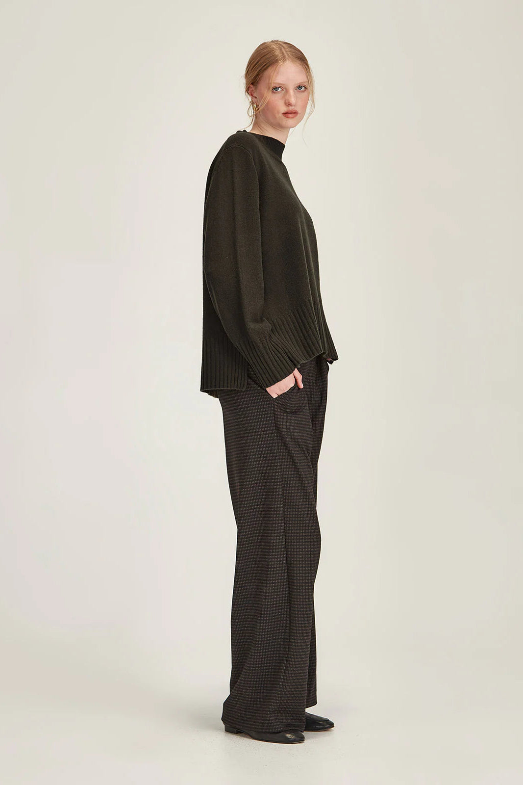 SILLS KELSEY CHECK WIDE LEG PANT - CHARCOAL CHECK - THE VOGUE STORE