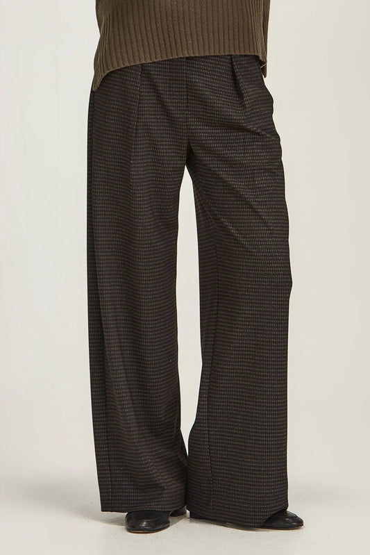 SILLS KELSEY CHECK WIDE LEG PANT - CHARCOAL CHECK - THE VOGUE STORE