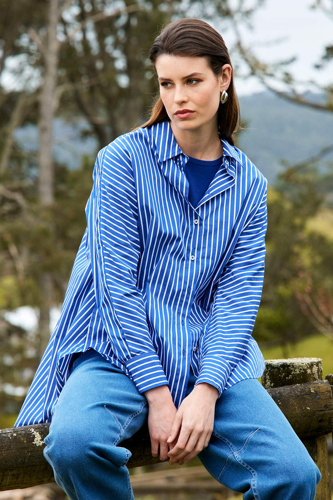 SILLS CARERRA STRIPE SHIRT - COBALT STRIPE - THE VOGUE STORE
