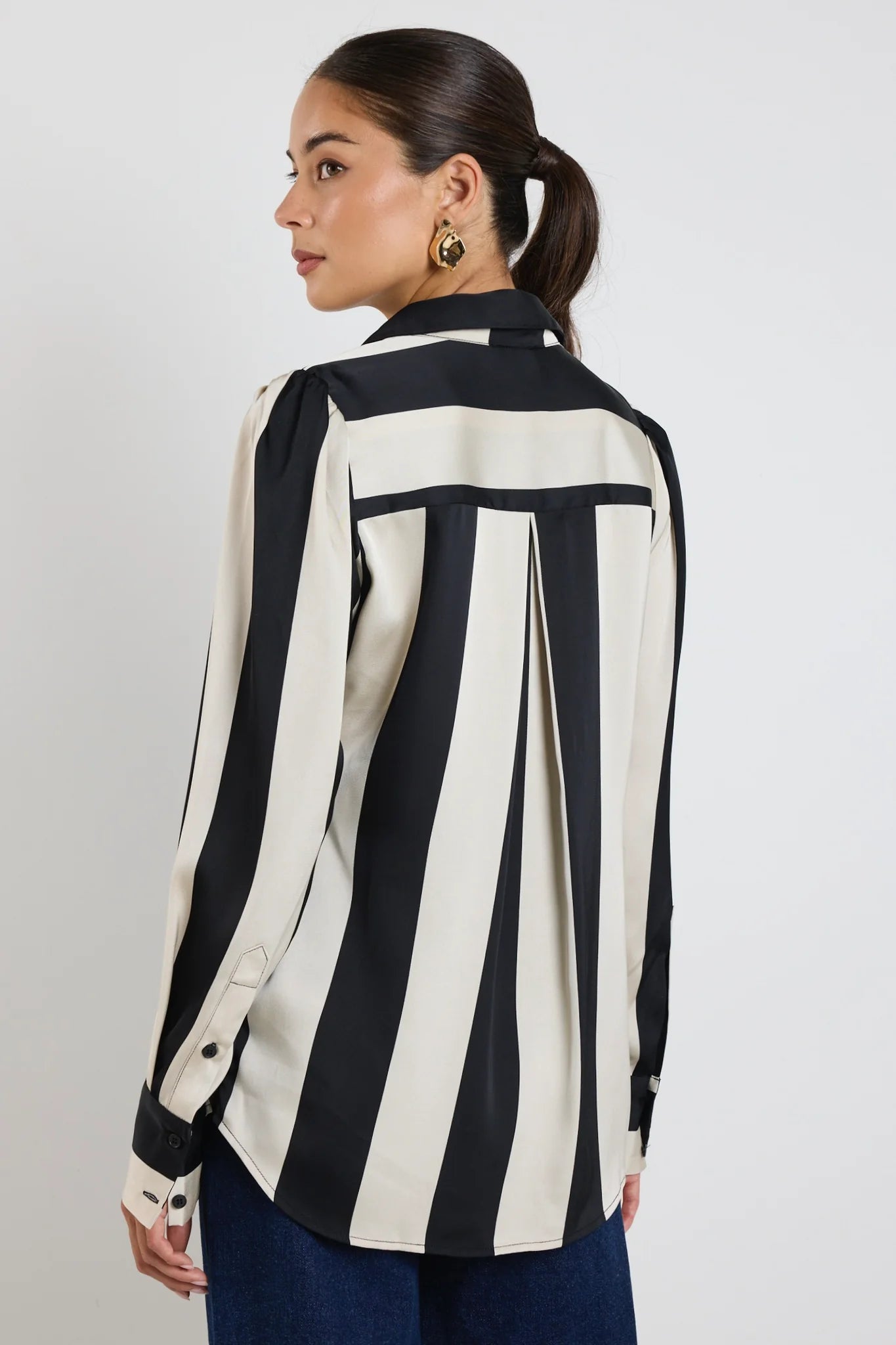 AMONG THE BRAVE SOLIDFY BLACK SAND STRIPE LS BLOUSE - BLACK/SAND STRIPE - THE VOGUE STORE