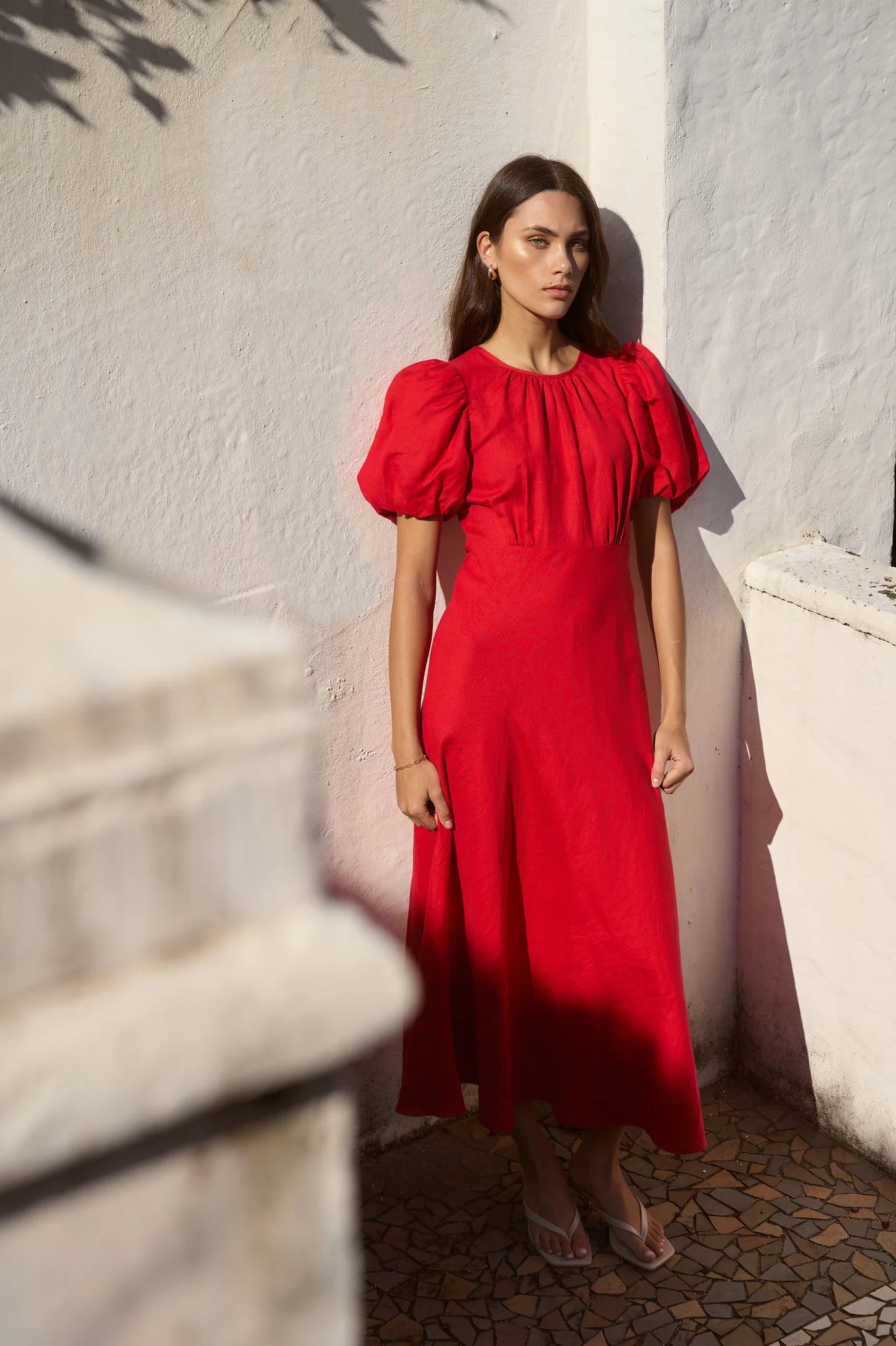 STORIES BE TOLD STAGE CHERRY PUFF SLEEVE FLOATY MAXI DRESS  - THE VOGUE STORE