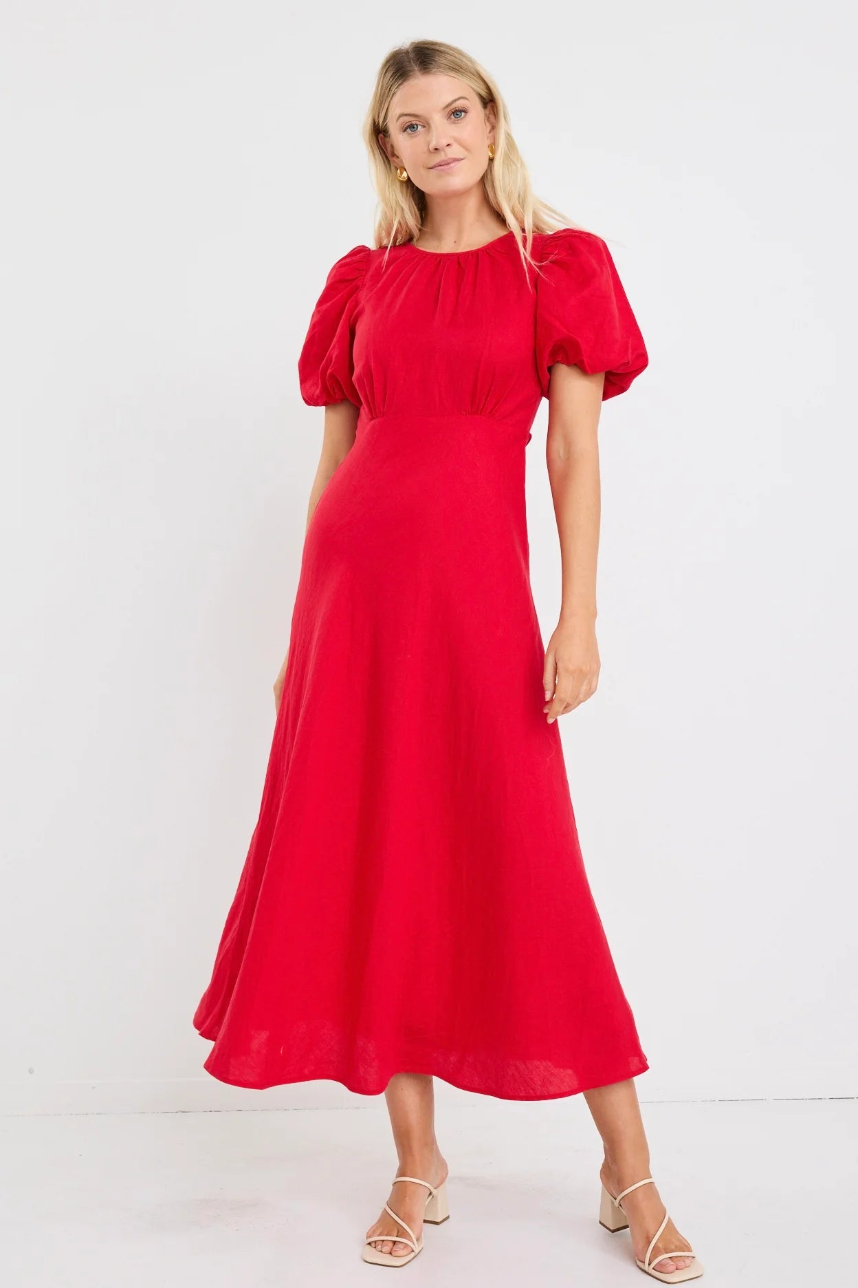 STORIES BE TOLD STAGE CHERRY PUFF SLEEVE FLOATY MAXI DRESS  - THE VOGUE STORE