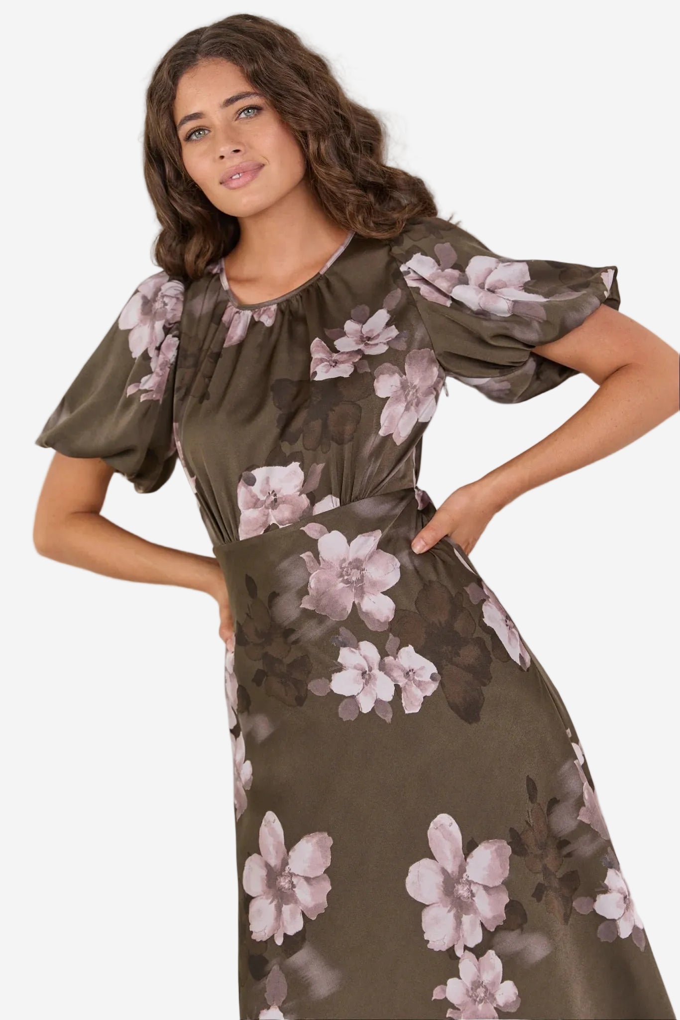 STORIES BE TOLD STAGE COCOA BLOSSOM FLORAL SATIN MAXI DRESS - THE VOGUE STORE
