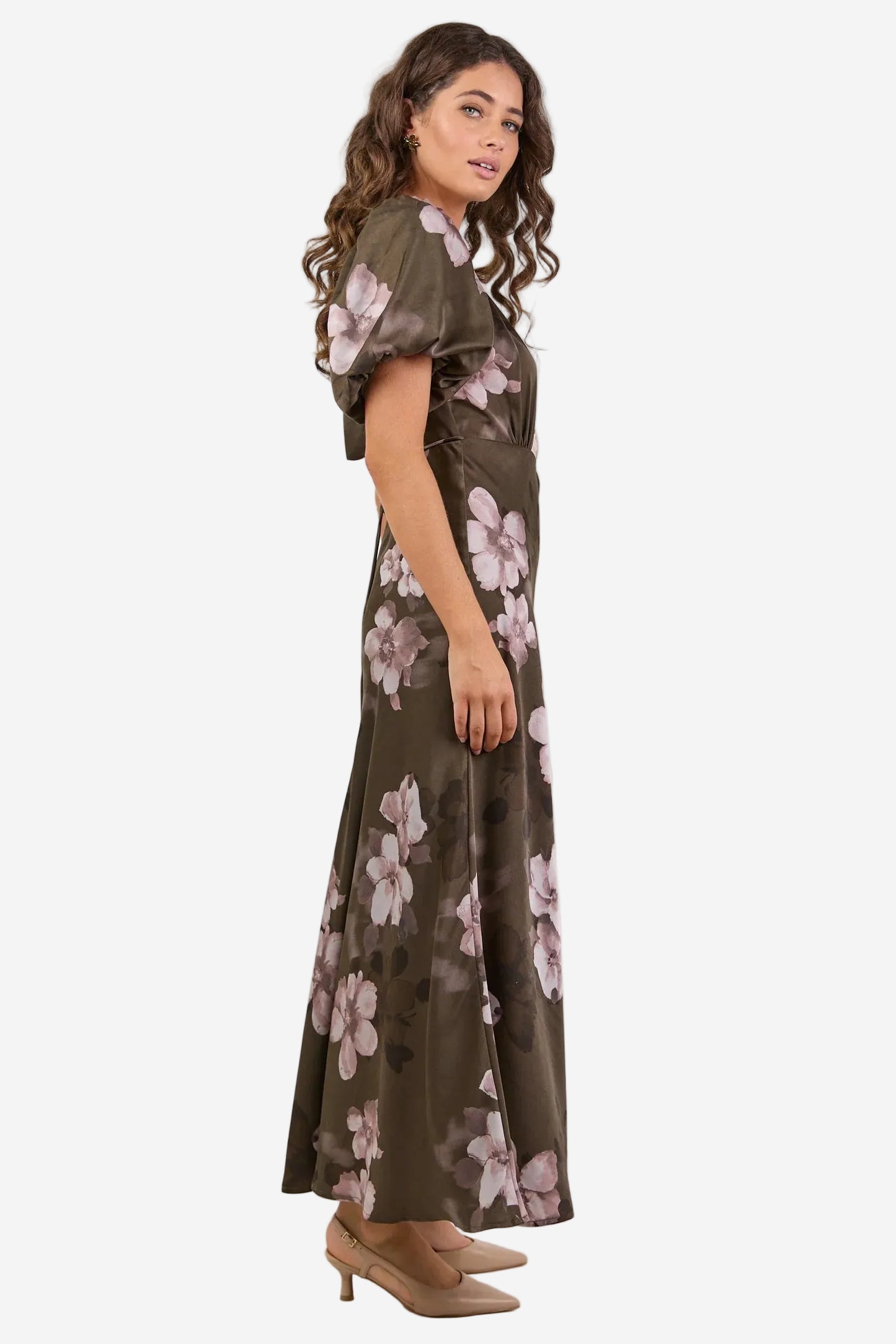 STORIES BE TOLD STAGE COCOA BLOSSOM FLORAL SATIN MAXI DRESS - THE VOGUE STORE