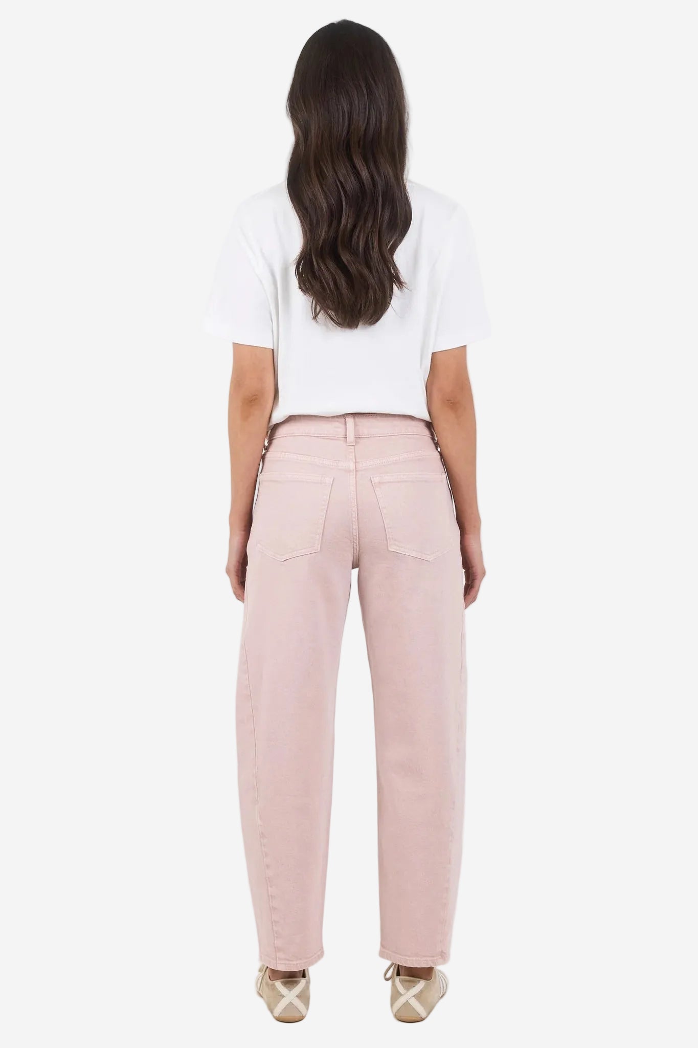 STORIES BE TOLD IDOLISE PALE PINK STRETCH SOFT BARREL JEAN - THE VOGUE STORE