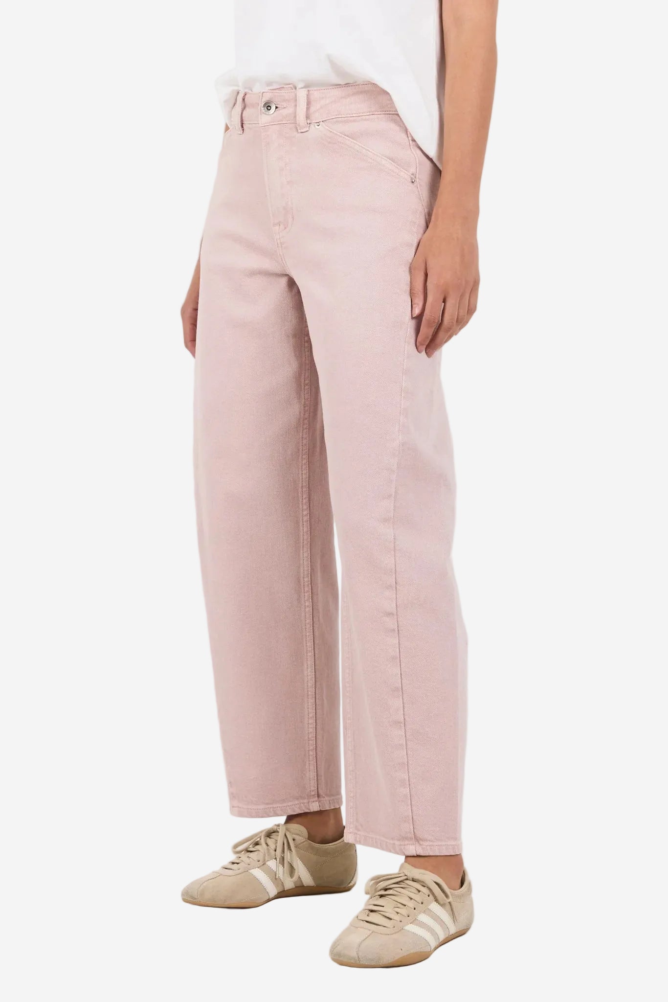 STORIES BE TOLD IDOLISE PALE PINK STRETCH SOFT BARREL JEAN - THE VOGUE STORE