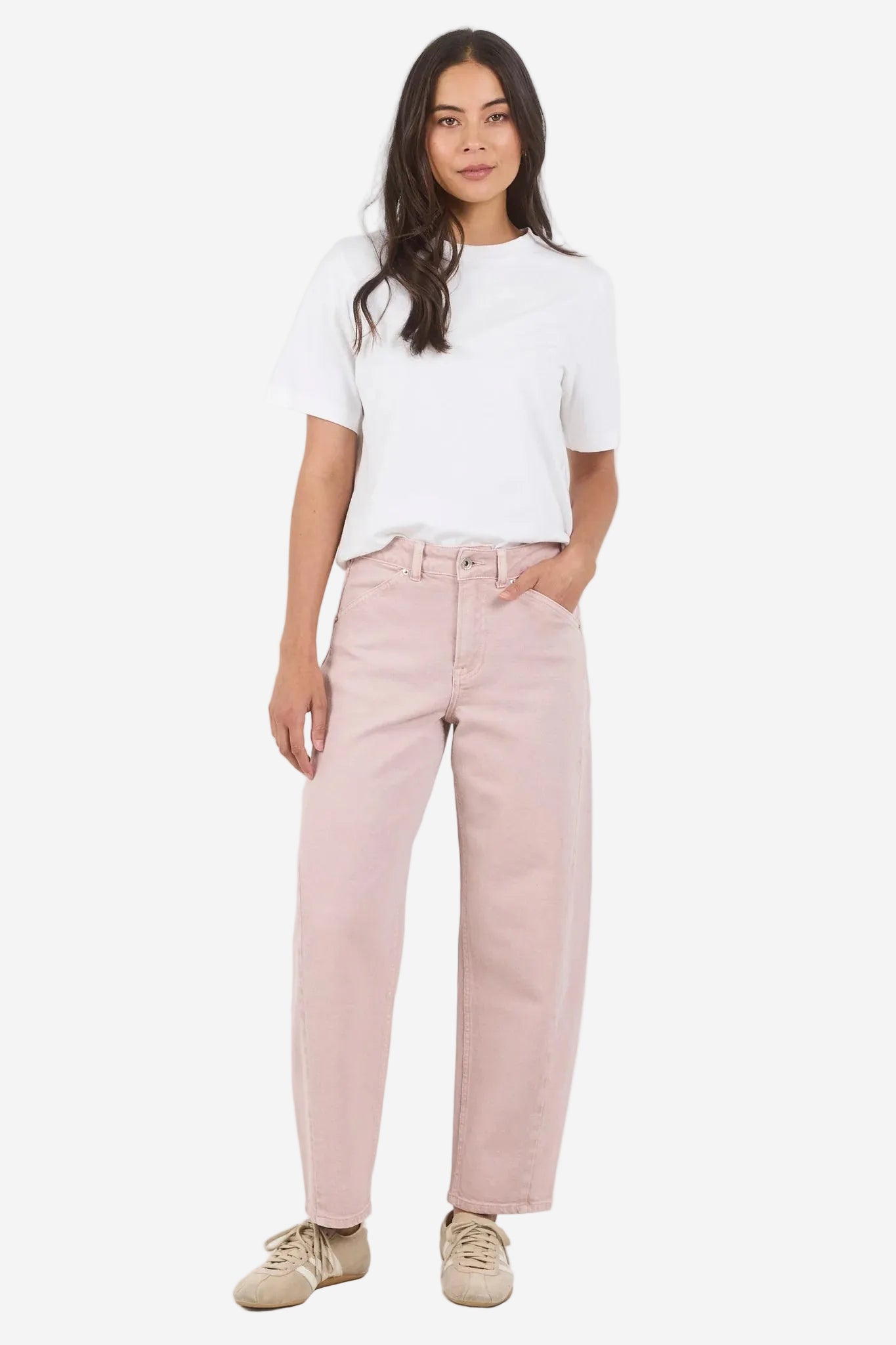 STORIES BE TOLD IDOLISE PALE PINK STRETCH SOFT BARREL JEAN - THE VOGUE STORE
