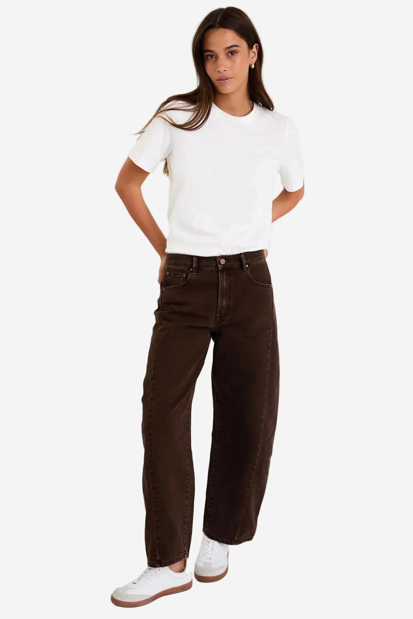 AMONG THE BRAVE VARSITY CHOCOLATE FORWARD SEAM BARREL JEANS - THE VOGUE STORE