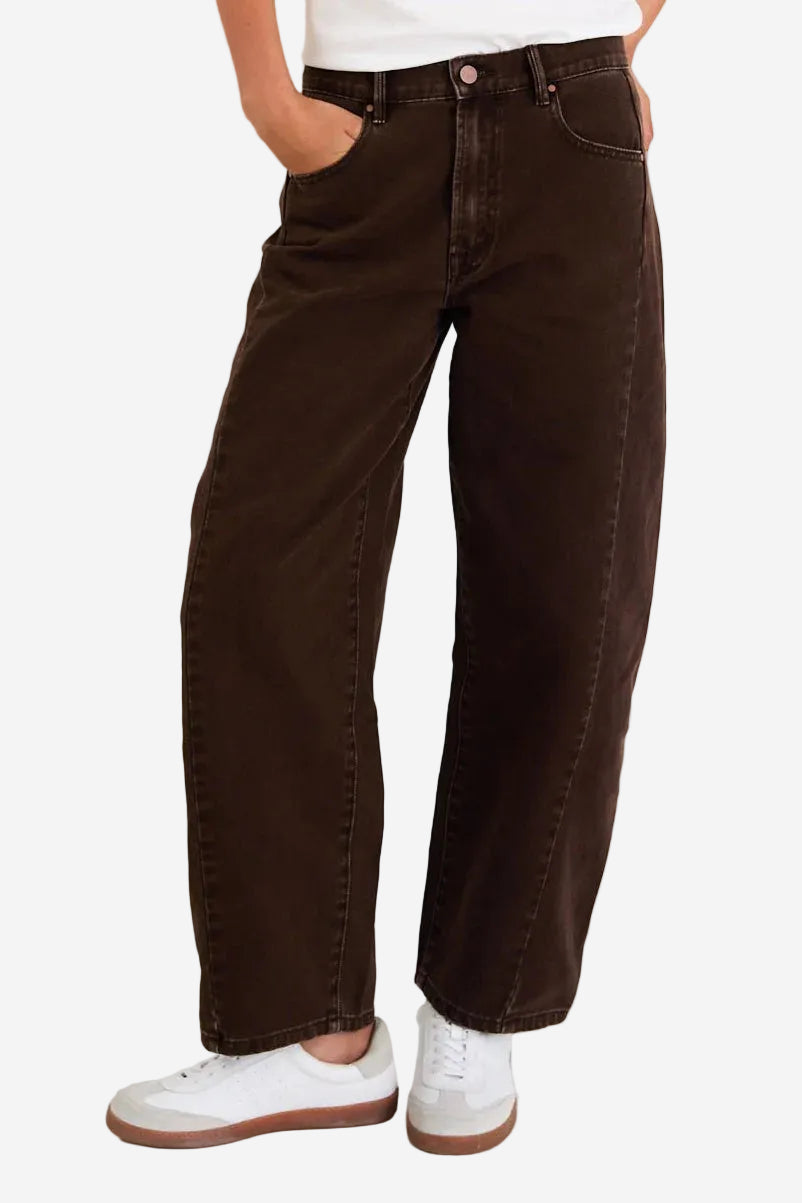 AMONG THE BRAVE VARSITY CHOCOLATE FORWARD SEAM BARREL JEANS - THE VOGUE STORE