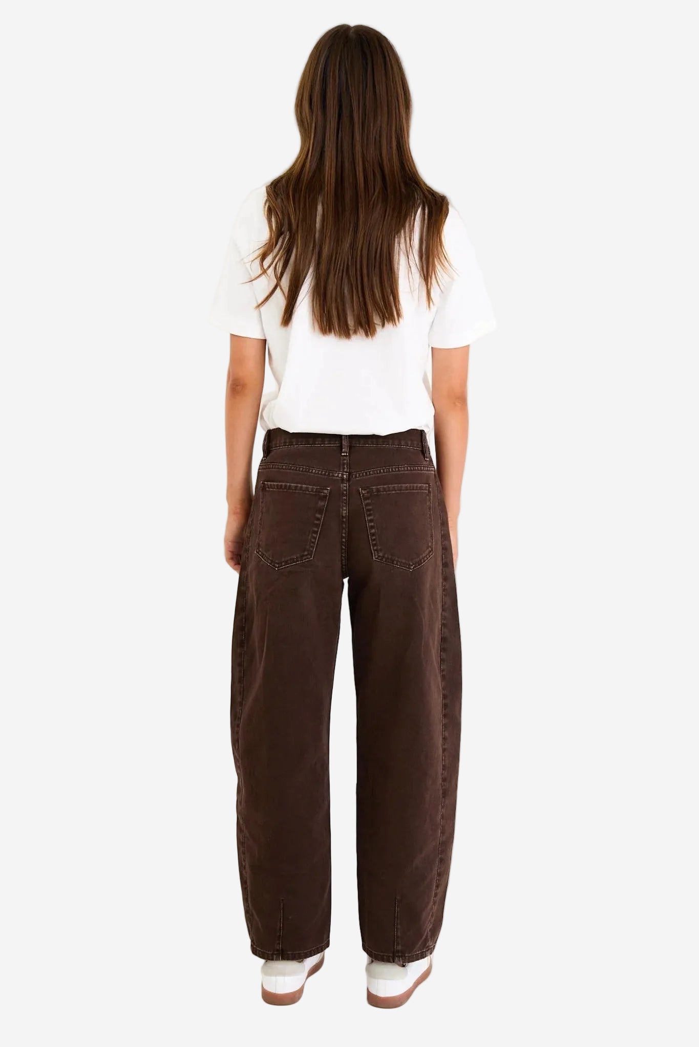 AMONG THE BRAVE VARSITY CHOCOLATE FORWARD SEAM BARREL JEANS - THE VOGUE STORE