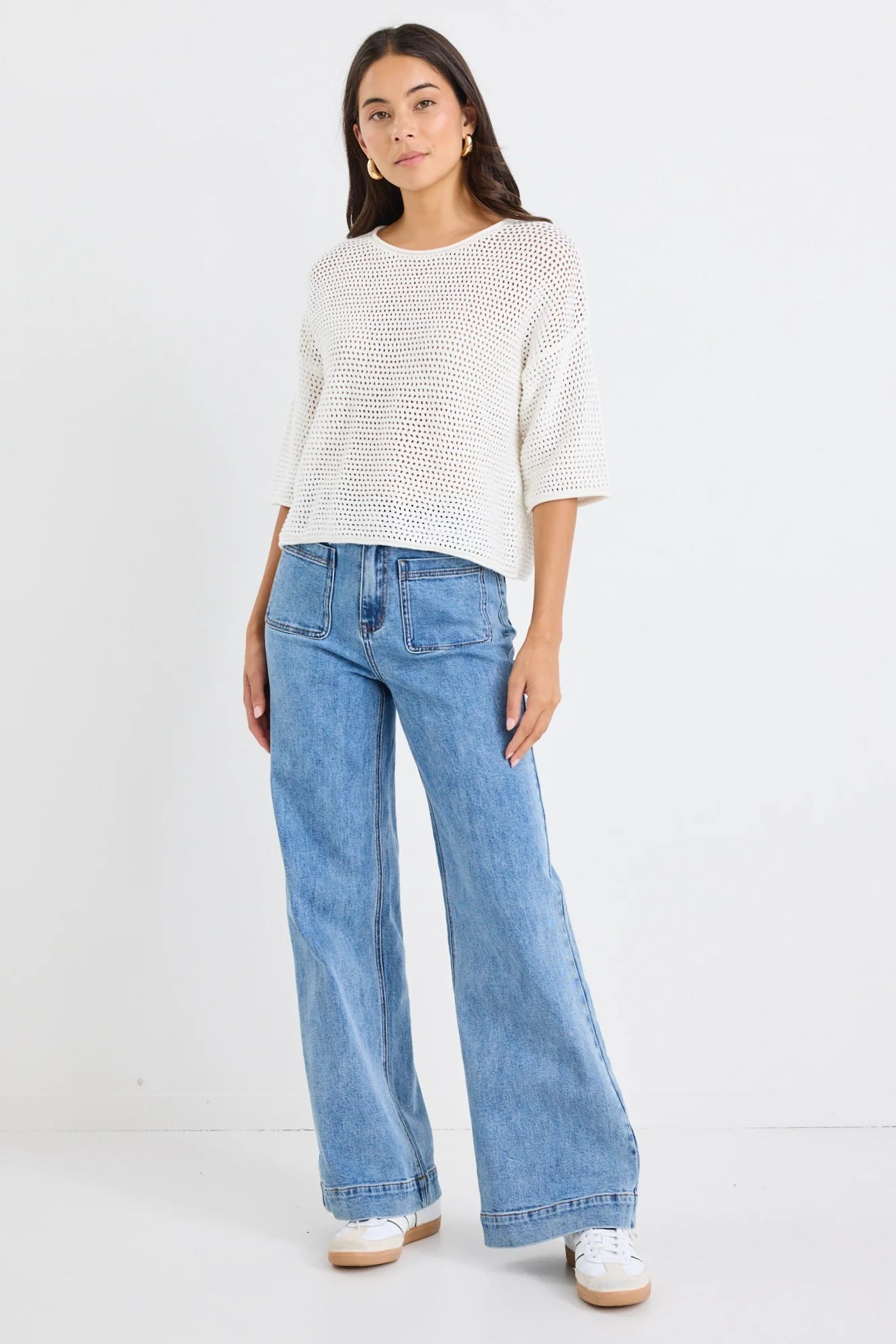 RE:UNION SUNRISE IVORY SS CROCHET KNIT TEE - THE VOGUE STORE