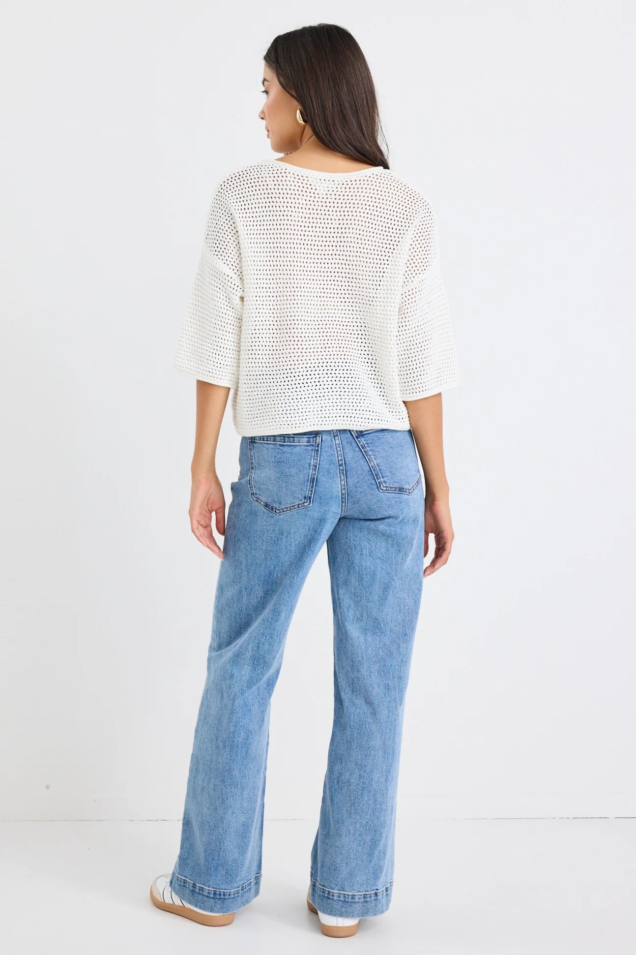 RE:UNION SUNRISE IVORY SS CROCHET KNIT TEE - THE VOGUE STORE