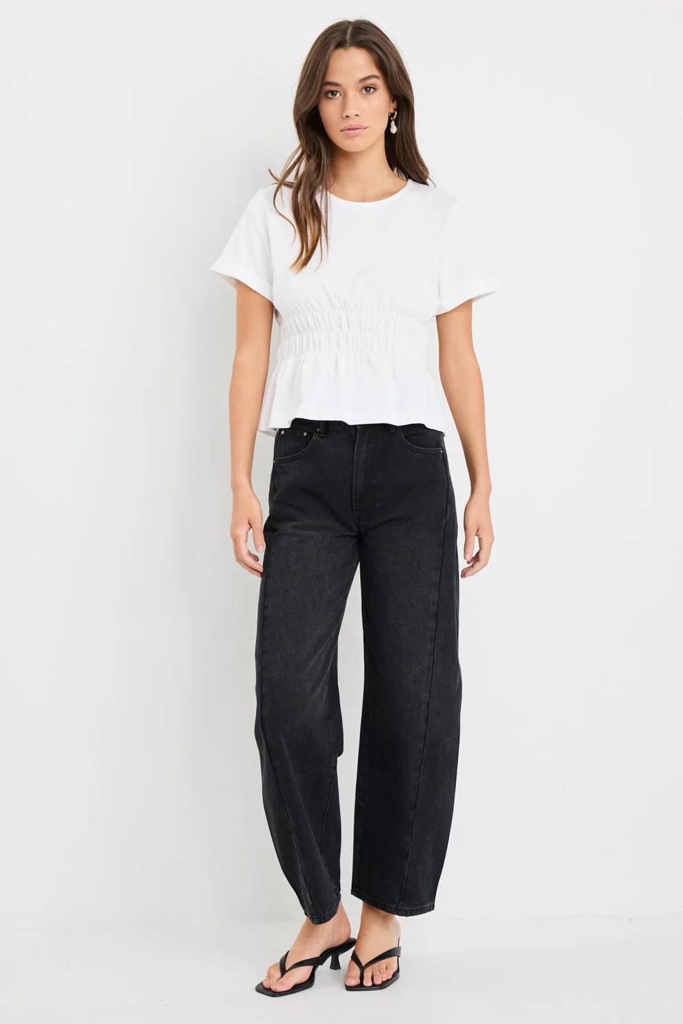 AMONG THE BRAVE SVELTE IVORY SHIRRED DEATIL SS TEE - THE VOGUE STORE